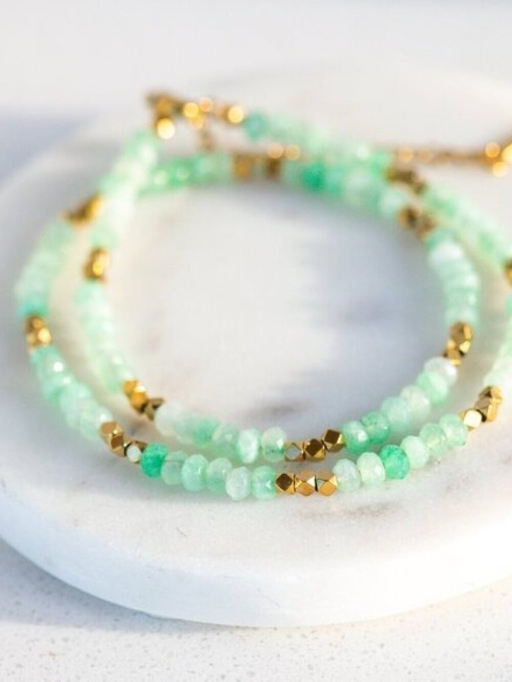 Pretty Green Gemstone Beaded Necklace Gold Layering Necklace WATERPROOF Jewelry